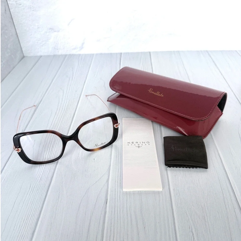Pomellato Eyeglasses PM0098O-002 Havana Gold Tortoise Square Women Italy NEW